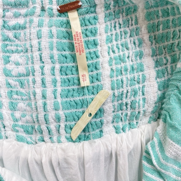 NEW Free People XS Mabel Striped Cotton Maxi Dress Teal White Undyed Pockets - Picture 3 of 7